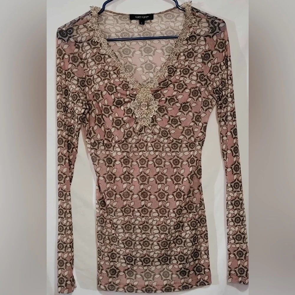 Karen Kane Translucent Bohemian Embellished Blouse Size Large - Picture 4 of 4